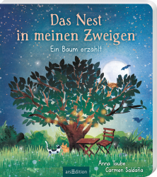 Das Nest in meinen Zweigen Carmen Saldaña Anna Taube arsEdition Verlagsempfehlung ab 2 Jahre Das Pappbilderbuch begleitet einen Tulpenbaum, der zur Gattung der Magnolien gehört, in zwölf Bildern durch das Jahr. Es beginnt im Schnee mit kahlen Zweigen und einem Schneemann. Eine Katze, ein Eichhörnchen und einige Vögel sind zu sehen. Zwei Fragen sprechen die kleinen Zuhörenden an. Im Frühling seht ein Dreirad unter dem Baum und Krokusse schauen aus der Erde. „Wer streckt seine Schnauze aus dem Laubhaufen?“ Bald darauf sehen wir, dass die Knospen sich öffnen und auf der nächsten Seite voll erblühen. Die Stieglitze haben Eier im Nest, die Frage bezieht sich auf die zwei Katzen. Nach den Blüten kommen die Blätter und mit ihnen die Vögel. In der Nacht gleiten die Fledermäuse über den Himmel. Im Sommer spendet der Baum Schatten für die jungen Kätzchen. Dann färben sich die Blätter und unter dem Baum liegt eine Picknickdecke. Wenn die Blätter braun werden, machen sich die Zugvögel auf den Weg. Nach den Herbststürmen kommt so langsam wieder der Winter. Der Baum ist müde nach dem langen Jahr und er freut sich über die Freunde, die ihn begleitet haben. Das Buch zeigt anschaulich und kindgerecht wie das Wetter und damit die Landschaft sich übers Jahr verändert. Es gibt so vielen zu entdecken und die kleinen Fragen weisen zusätzlich auf einiges hin. Ein wundervolles Sachbuch für die ganz Kleinen. Dagmar Mägdefrau