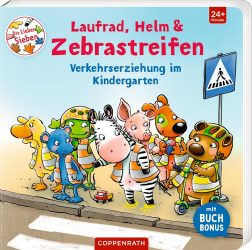 Laufrad, Helm und Zebrastreifen  